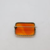 Sterling Silver Carnelian Red Agate Rectangle Form Brooch Pin Antique c1930