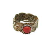 Sterling Silver Cabochon Red Agate Braid Effect Ring Vintage c1970 Size J 1/2