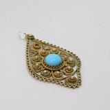 Sterling Silver Blue Glass Cabochon Set Filigree Charm Pendant Vintage c1970