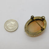 Art Deco Sterling Silver Gilt, Carved Shell & Seed Pearl Cameo Brooch Antique