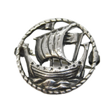 Scottish Style Sterling Silver Viking Ship Brooch Pin Vintage c1970s