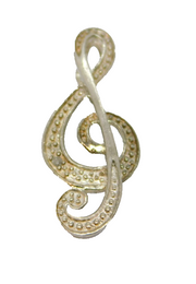 Sterling Silver Single Diamond Set Treble Clef Charm Pendant Vintage c1970