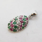 Sterling Silver, Emerald & Ruby Set Drop Pendant Vintage c1990s
