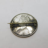 Queen Victoria Sterling Silver One Rupee Indian Coin Brooch Pin Antique 1890
