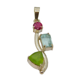 Sterling Silver Ruby, Blue Topaz & Peridot Studio Drop Pendant Modern c2000s