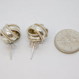 Pair of Sterling Silver Knot Ball Patterned Stud Earrings Vintage c1970