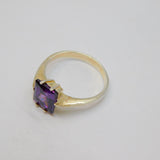 Sterling Silver Gilt Amethyst Solitaire Dress Ring Vintage c1970 Size P 1/2