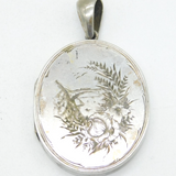Victorian Silver Plated Floral Pattern Sweetheart Locket Pendant Antique c1860s