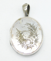 Victorian Silver Plated Floral Pattern Sweetheart Locket Pendant Antique c1860s