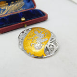 Sterling Silver & Unusual Yellow Niello Enamel Siam Goddess Brooch Antique