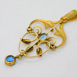 Edwardian 9ct Yellow Gold & Blue Paste Lavalier Pendant Antique c1910s