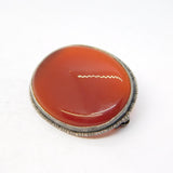 Sterling Silver Mounted Red Agate Brooch Pin Antique c1920 Art Deco