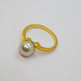 Gold On Sterling Silver Pearl Solitaire Studio Dress Ring Modern c1990 Size K