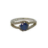 Sterling Silver Blue & Clear CZ Twist Front Dress Band Ring Modern c1990 Size N