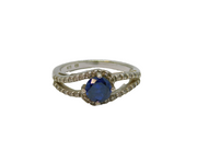 Sterling Silver Blue & Clear CZ Twist Front Dress Band Ring Modern c1990 Size N