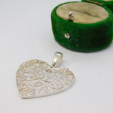 Sterling Silver Cutwork Leaf Crystal Set Heart Charm Pendant Vintage c1970