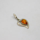 Sterling Silver Baltic Amber Curvy Open Heart Charm Pendant Vintage c1970