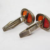 Boxed Pair of Sterling Silver & Cabochon Carnelian Agate Gents Cufflinks Vintage