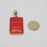 Sterling Silver Red Jasper & Silver Stripes Oblong Charm Pendant Modern c1990s
