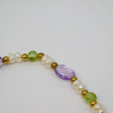 Gold Plated, Amethyst, Peridot & Pearl Dress Necklace Vintage c1990s