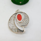 Sterling Silver & Cabochon Quartz Modernist Drop Pendant Vintage c2000