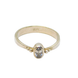 Sterling Silver Oval White Topaz Solitaire Dress Ring Vintage c1970 Size Q