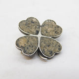 Sterling Silver & Granite Set Lucky Shamrock Brooch Antique c1920s Art Deco