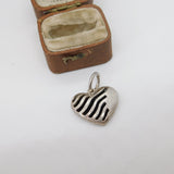 Sterling Silver Lined Heart Drop Charm Pendant Vintage c1970