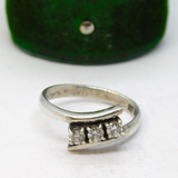 Sterling Silver Triple CZ Crossover Ring Vintage c1970 Size L 1/2