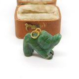 Carved Nephrite Jade Elephant Charm Pendant Vintage c1970