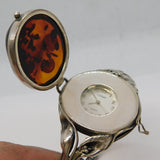 Sterling Silver Large Baltic Amber Wristwatch Bangle Bracelet Vintage c1970s