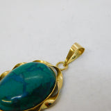 14ct Yellow Gold Mounted Cabochon-Cut Turquoise Drop Pendant Vintage