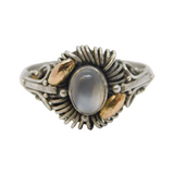 Sterling Silver, Gold & Cabochon Moonstone Dress Ring Vintage c1960