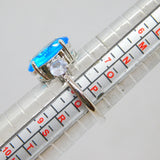 Sterling Silver Blue & White Topaz Cocktail Ring Vintage c1970 Size P 1/2