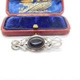 Sterling Silver & Cabochon Onyx Celtic Form Brooch Pin Vintage c1970
