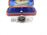 Sterling Silver & Cabochon Onyx Celtic Form Brooch Pin Vintage c1970