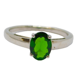 Sterling Silver Oval Green Tourmaline Solitaire Ring Vintage c1970 Size M 1/2