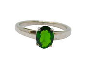 Sterling Silver Oval Green Tourmaline Solitaire Ring Vintage c1970 Size M 1/2