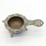 19th Century White Metal & Blass Glass Tea Strainer on Stand Antique c1880