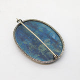Victorian Sterling Silver Blue Jasper Set Brooch Pin Antique c1890s