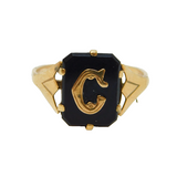 Art Deco 9ct Yellow Gold & Onyx Set 'C' Initial Mourning Ring Antique c1930s