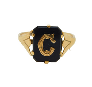 Art Deco 9ct Yellow Gold & Onyx Set 'C' Initial Mourning Ring Antique c1930s