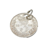 Sterling Silver Queen Victoria Threepence Coin Charm Pendant Antique 1886