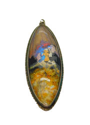 Sterling Silver Morpho Butterfly Lady Portrait Long Drop Pendant Antique c1930