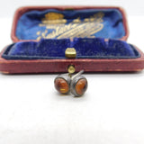 Pair of Sterling Silver Amber Bead Cabochon Stud Earrings Vintage c1970