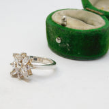 Sterling Silver CZ Set Flower Ring Vintage c1970 Size J