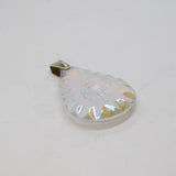 Sterling Silver AB Coated Glass Thistle Engraved Charm Pendant Vintage c1970