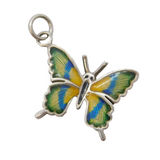 Sterling Silver Enamel Butterfly Charm Pendant Vintage c1970s