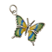 Sterling Silver Enamel Butterfly Charm Pendant Vintage c1970s