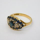 9ct Yellow Gold, Sapphire & Diamond Cluster Ring Vintage 1979 London
